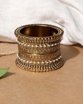 fida Set of 2 Gold-Plated Slip-On Broad Bangles-picture-52