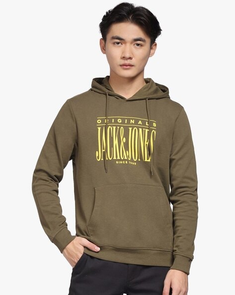 Brand Print Hoodie with Kangaroo Pocket