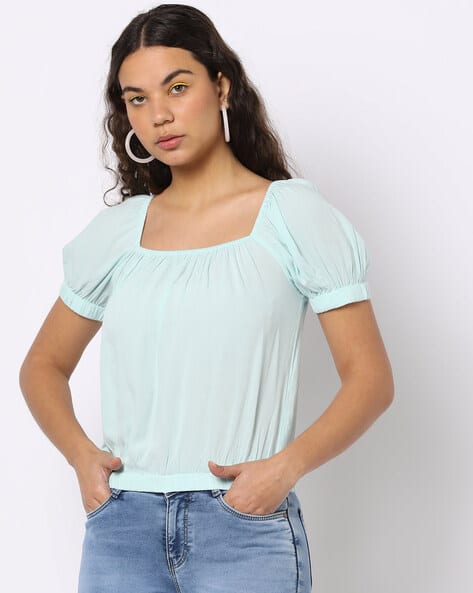 Lee Cooper Square-Neck Top with Puff Sleeves