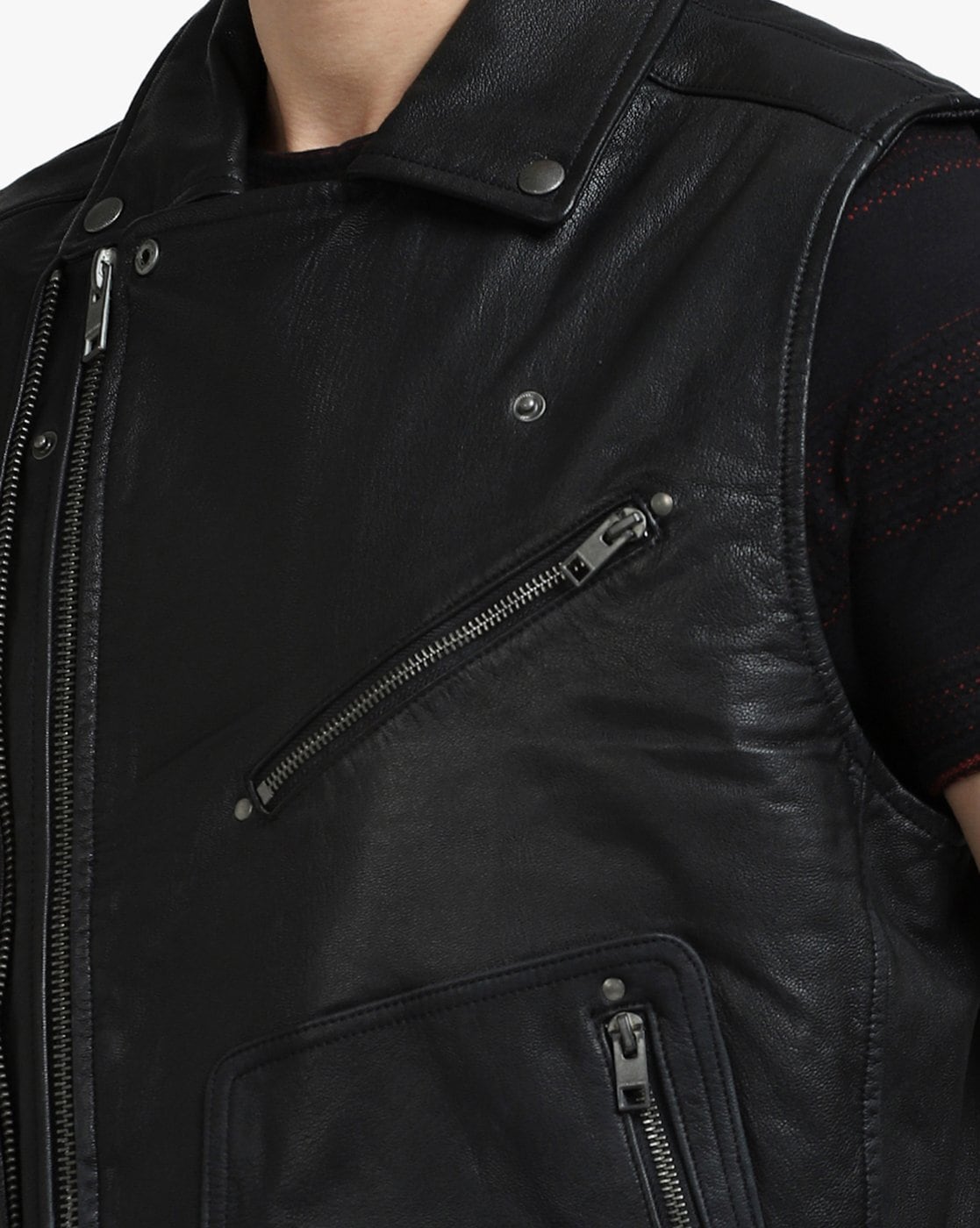 Men's sleeveless store leather biker jacket