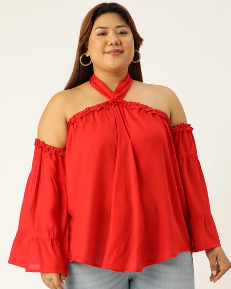 Off shoulder top with neck online tie