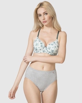 Assorted Non-padded Beautiful Floral Printed Bra & Panty Set- Grey