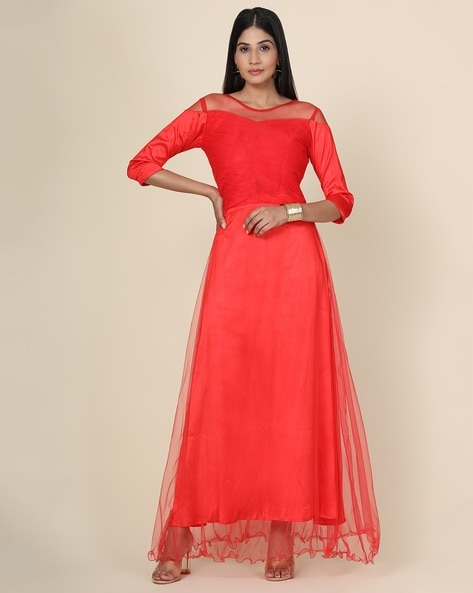 Red Net Designer Gown with Heavy Embroidery And Stone Work