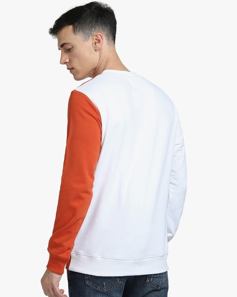 Orange and white sweatshirt sale