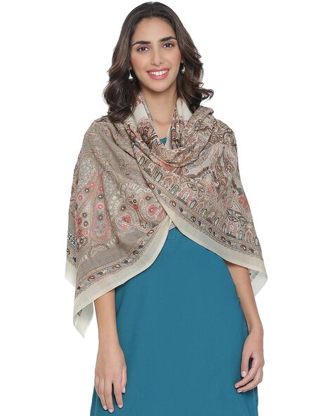 Floral Embroidered Stole with Fringed Hem Price in India