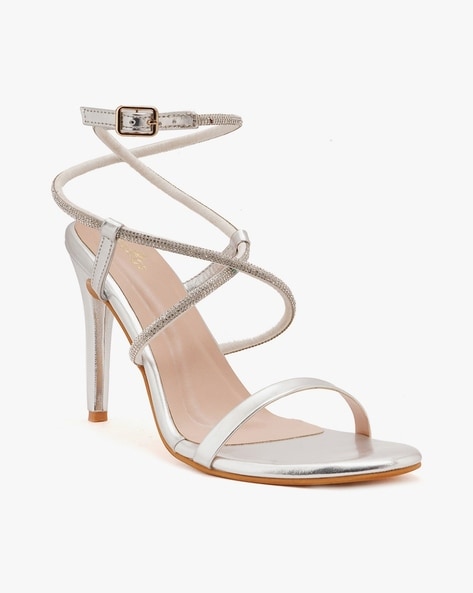 Open Toe Ankle Wrap Simple Stiletto High Heel Sandals - US 8 | EU 38 2/3 |  UK 5.5 | CN 39 / Golden in 2023 | Silver wedding shoes, Wedding shoes,  Wedding sandals