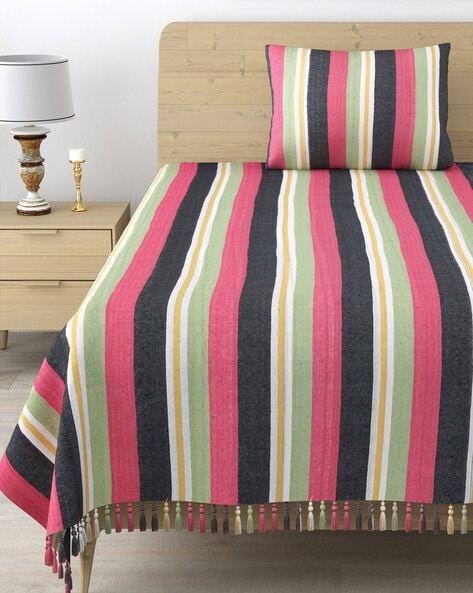 Homez Sparrow Striped Handloom Cotton Single Bedsheet |