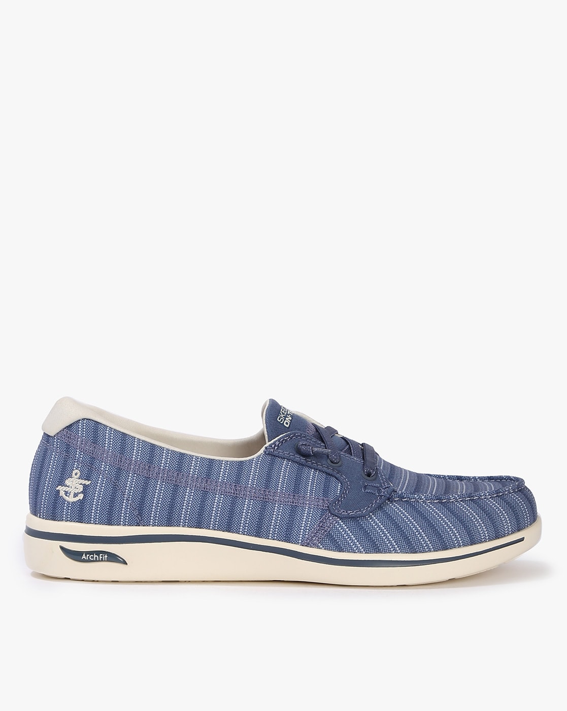 Blue and outlet white striped skechers