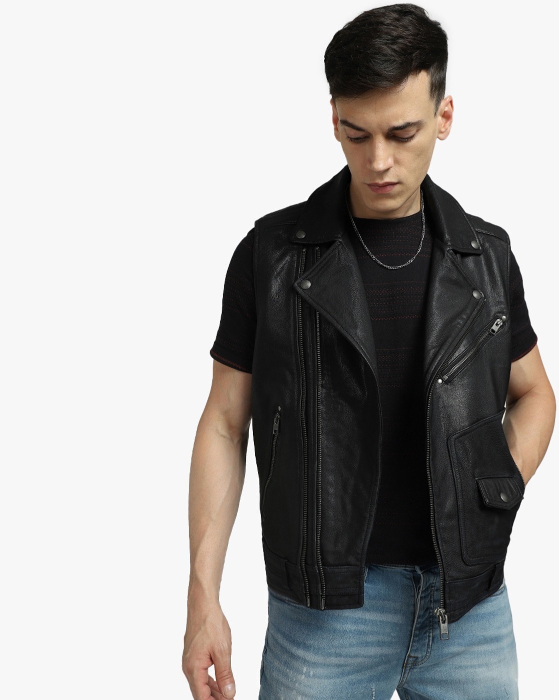 Punk Sleeveless Black Leather Jacket Studded for Men Motorbike Black  Distressed Leather Jacket - Etsy