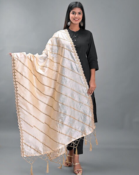 Embellished Dupatta with Scalloped Border & Tassels Price in India