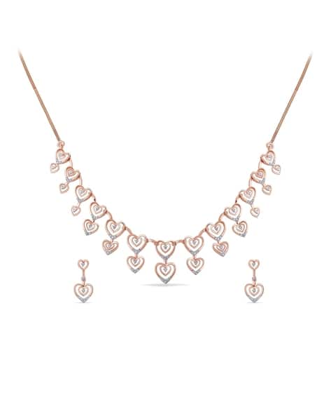 Rose Gold Diamond-Studded Necklace Earrings Set