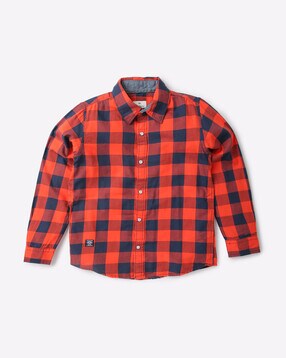 Juscubs Checked Shirt with Patch Pocket For Boys (Blue, 8-9Y)