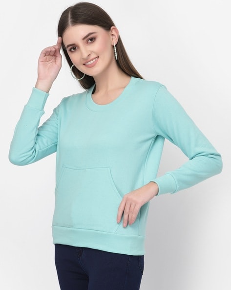 Women's crew neck sweatshirt with best sale kangaroo pocket