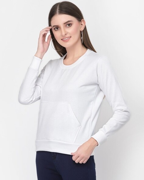 Women's crew neck best sale sweatshirt with kangaroo pocke