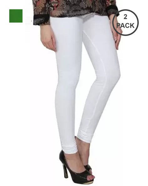 Leggings: Check Women Green Cotton Leggings at Cliths