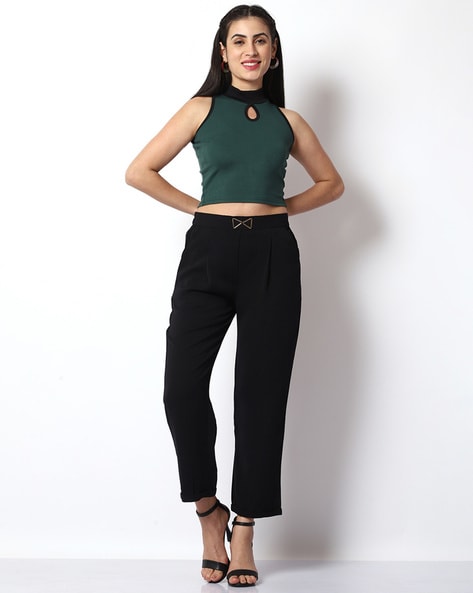 Solid cotton crop top and trousers  SHEISIN