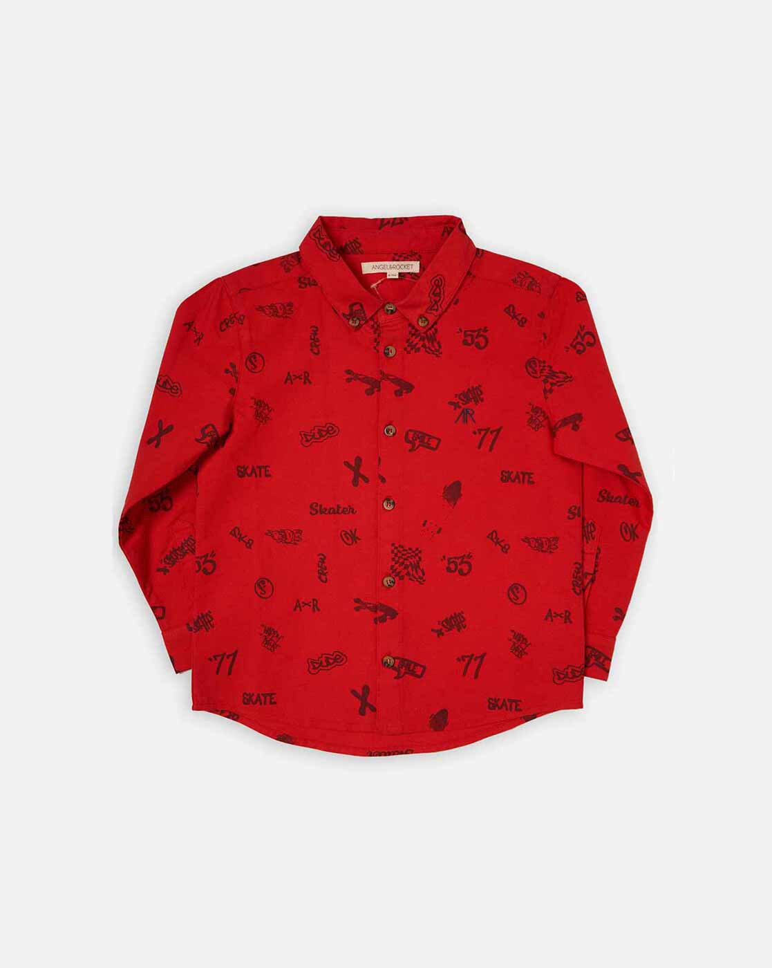 Boys Skater Printed Full Sleeves Cotton Red Smart Shirt 12 Years