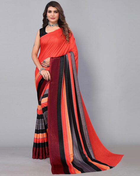Online Red & Black Georgette Polka Dots Printed Saree Delivery | GoGift