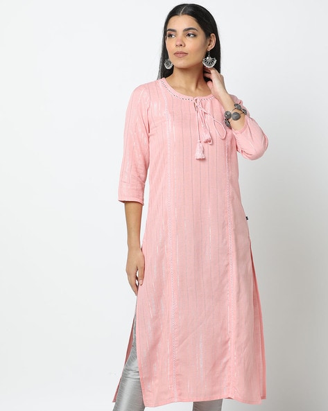 PeachesNPink Straight Kurti with Leggings and Pink Chanderi Banarsi Dupatta  | Kurta designs, Clothes for women, Fashion