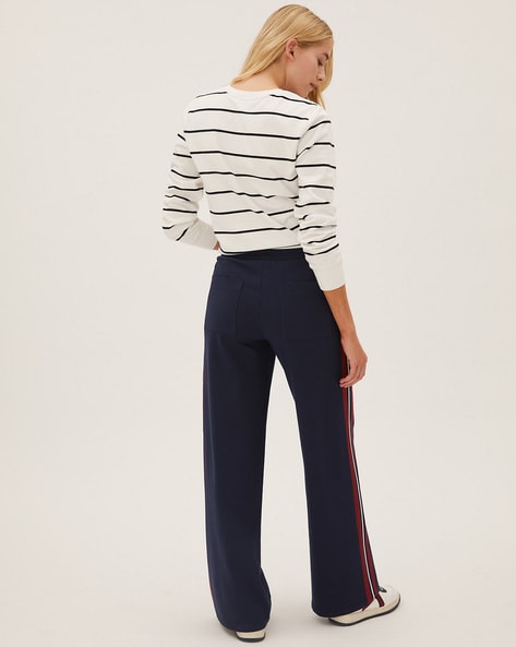 Plain Navy Exude Prowess Striped Wide Leg Trousers, Formal Wear, Women at  Rs 1500/piece in New Delhi