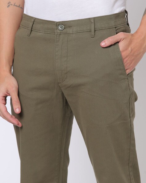 Louis Philippe LP Steven Fit Slim Men 36X29 Flat Front Casual Green Chino  Pants