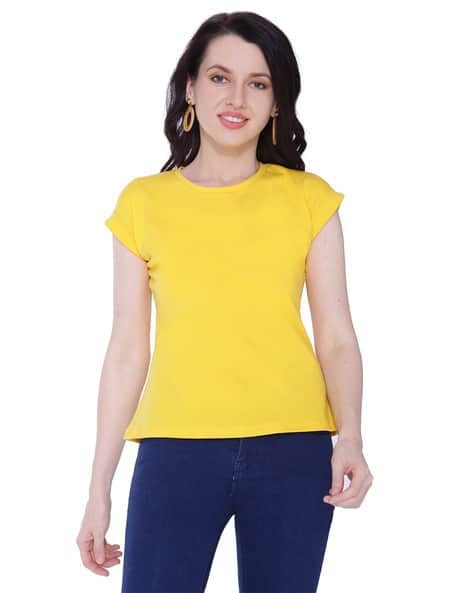 Autumn Hues Cap Shoulder-Sleeve Round-Neck T-Shirt