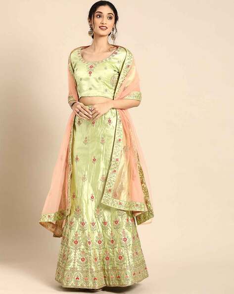 Pink Silk Bridesmaid Lehenga With Floral Embroidery 2354LG09