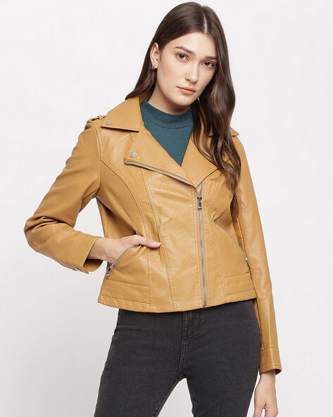 Ajio leather sale jackets womens