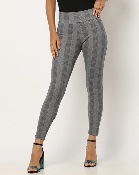 Kraus Women Checked High-Rise Skinny Treggings