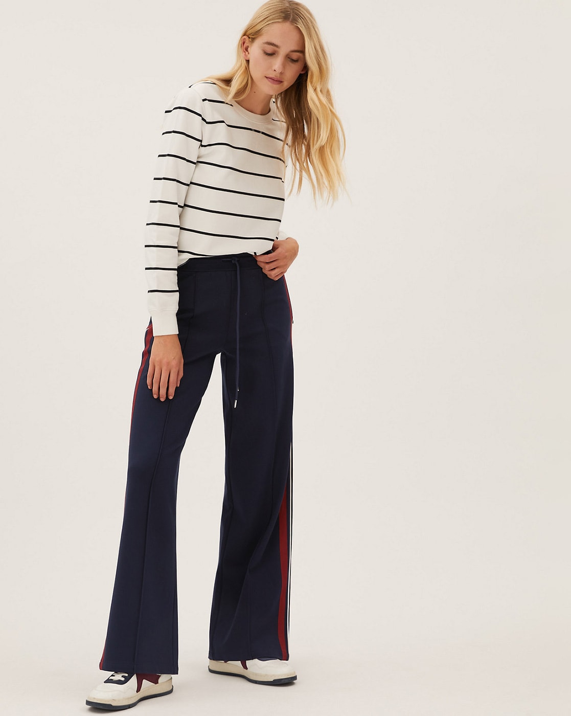 Buy Marks  Spencer Women Navy Blue Straight Fit Solid Formal Trousers   Trousers for Women 2023972  Myntra