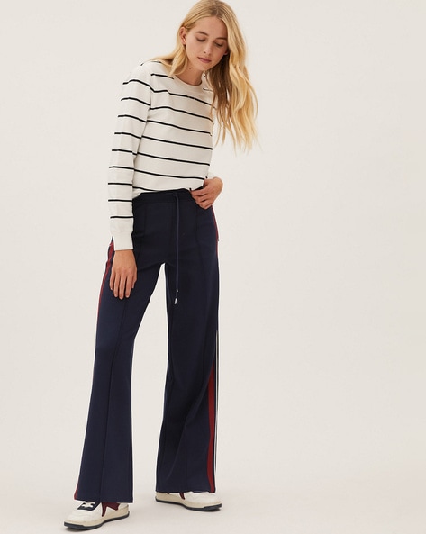 Checked Side Stripe Wide Leg Trousers