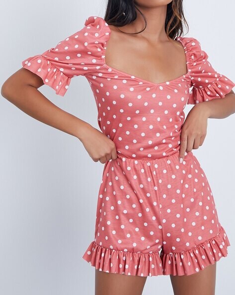 Quiz pink polka dot playsuit online