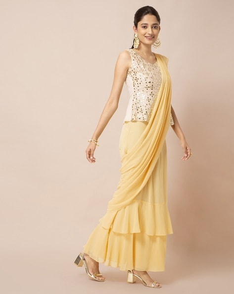 Update more than 202 yellow saree gown best