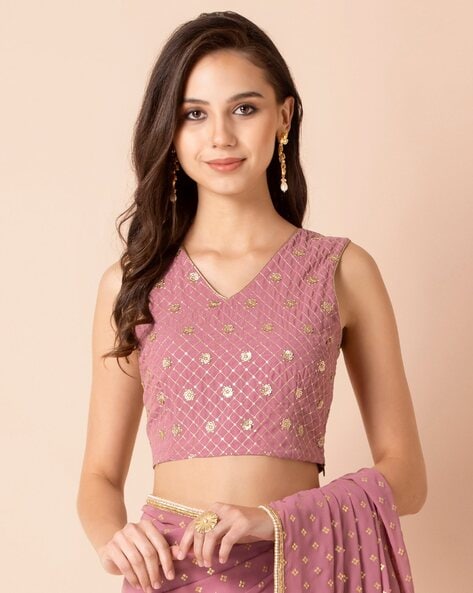 Wine Sequins and Zari work Crop Top Lehenga – Seasons Chennai