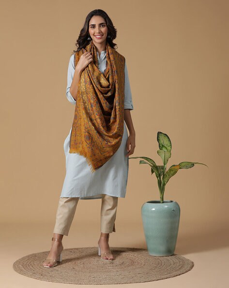 Floral Woven Stole with Frayed Hem Price in India