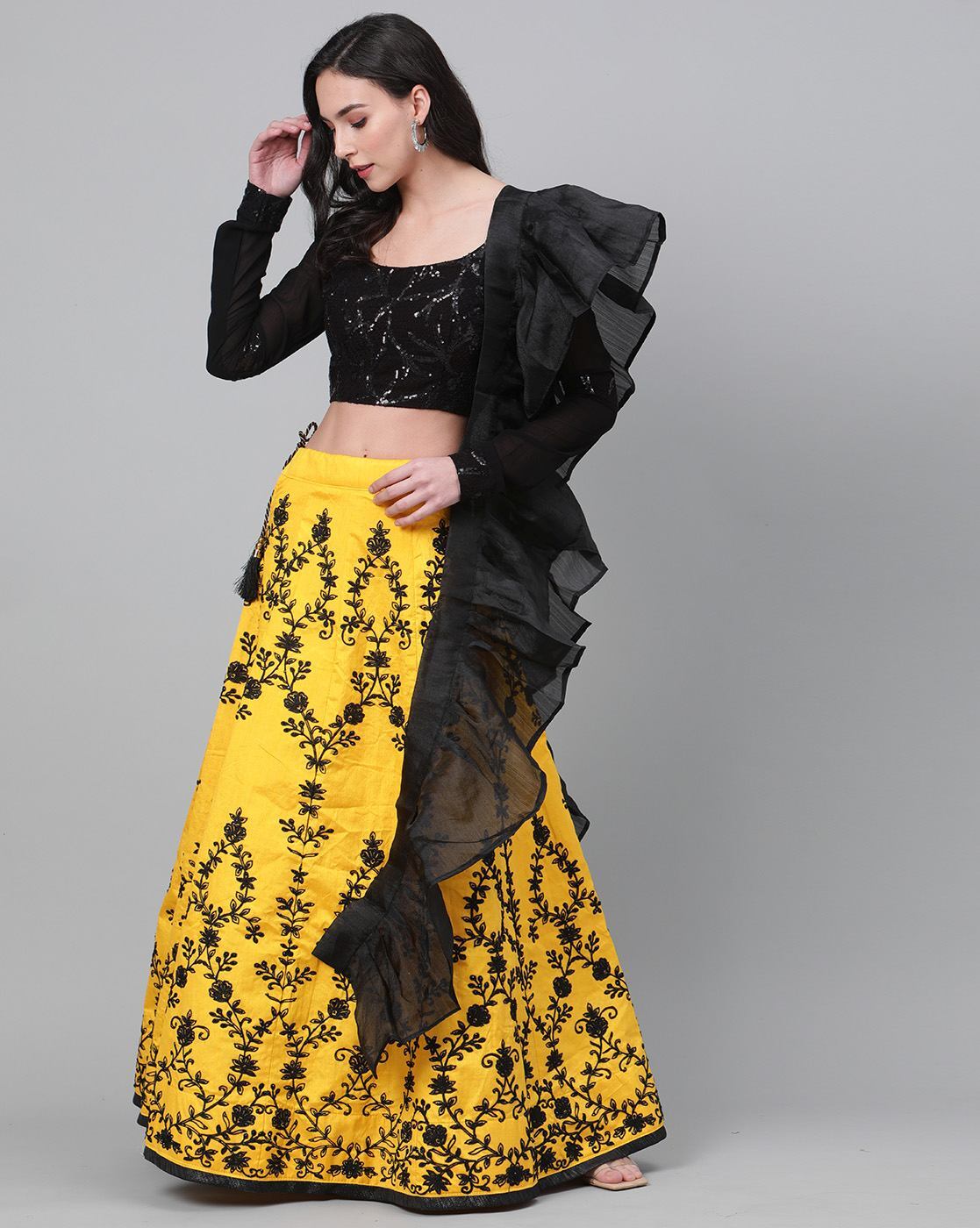 Yellow and clearance black lehenga choli