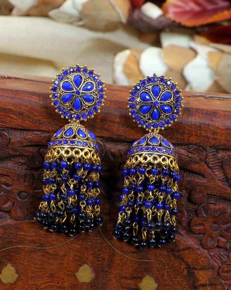 Women's Premium Quality Blue Pink Meenakari Pearl Kundan Jhumka Earrin –  Trendia