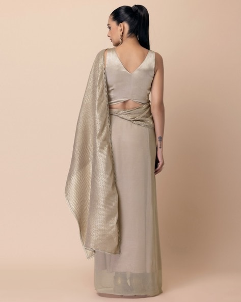 eloria Beige Soft Comfy Pleated Saree Silhouette Saree Shapewear