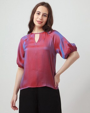 Short-Sleeve Keyhole Neck Top