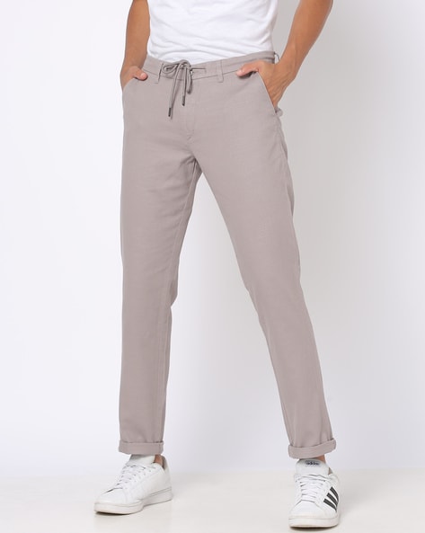 Buy Linen Club Brown Slim Fit Drawstring Trousers for Men's Online @ Tata  CLiQ