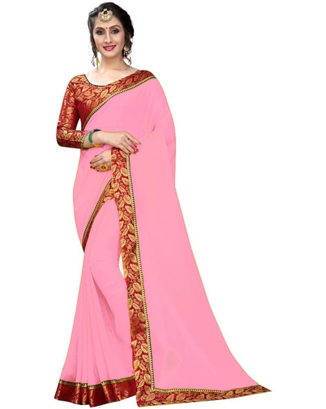 Pink silk Saree with contrast blouse design / New Mix and match Combination  blouse collections | Contrast blouse, Combination blouses, Blouse designs