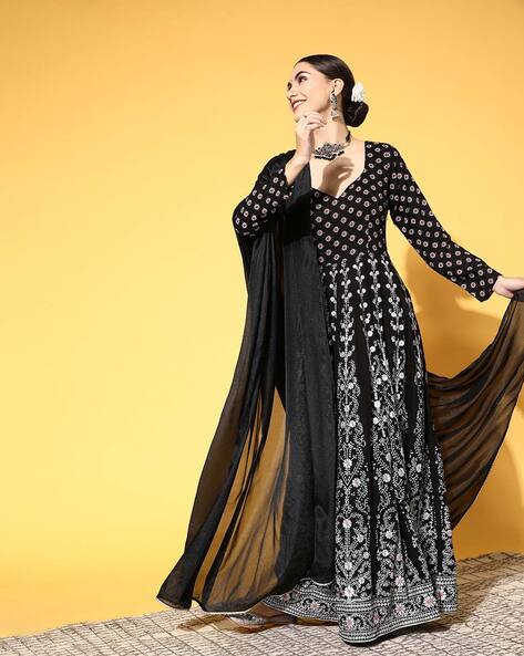 Contemporary and Traditional Styles Black Strappy Anarkali Suits for Women  Online