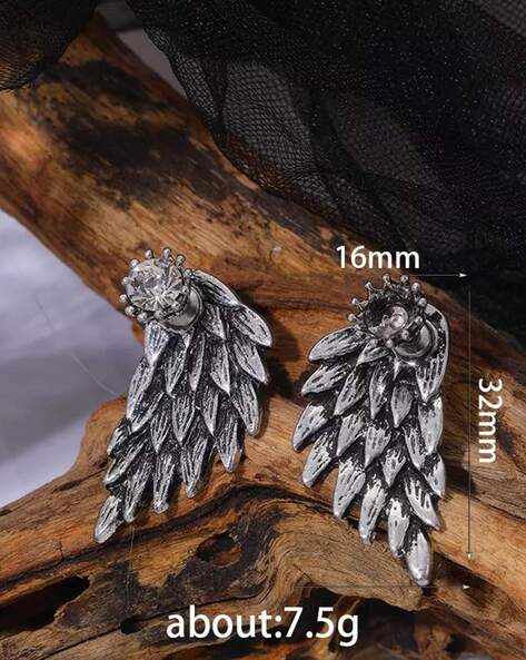 Arzonai foreign trade retro three-dimensional angel wings earrings earrings  feather diamond alloy piercing earrings