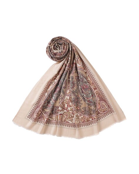 Floral Embroidered Stole with Frayed Hem Price in India