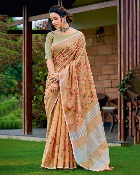 Buy Likha Brown Liva Jacquard Textured Lite Saree With Unstitched Blouse  LIKSAR29 (Free Size) Online