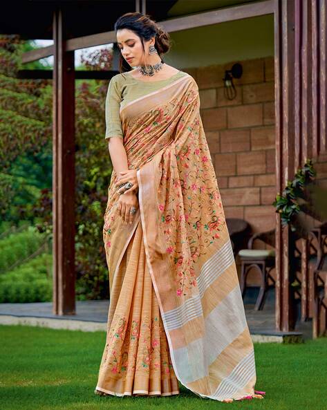 Soft Lichi Silk Saree with jacquard work on pallu-Coffee Brown