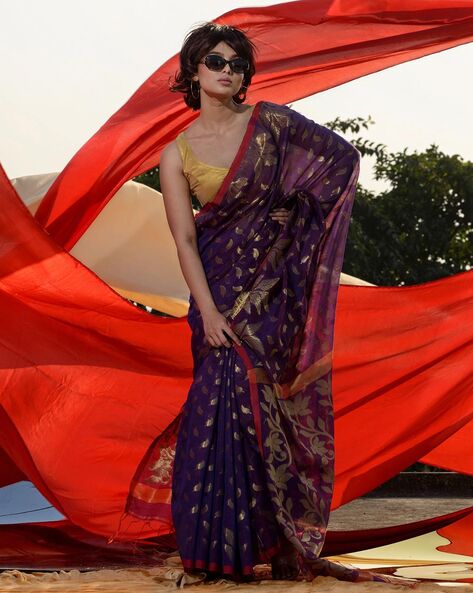 Pink pressed flower saree