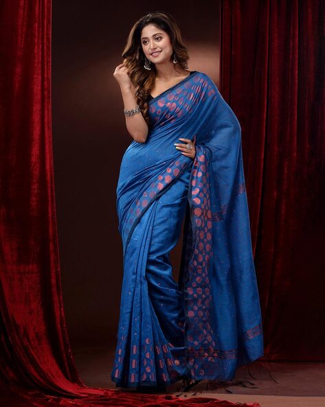 Cobalt Blue Embroidered Saree Set Design by COUTURE BY NIHARIKA at Pernia's  Pop Up Shop 2024