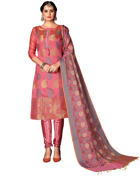 Paisley Pattern Semi-Stitched Straight Dress Material Price in India