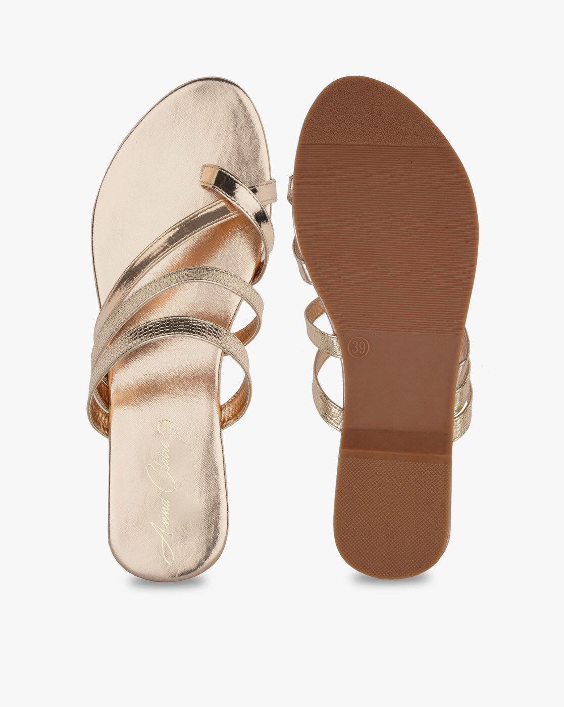 Steve Madden Sapphire Rose Gold Strappy Flat Sandals in Metallic | Lyst